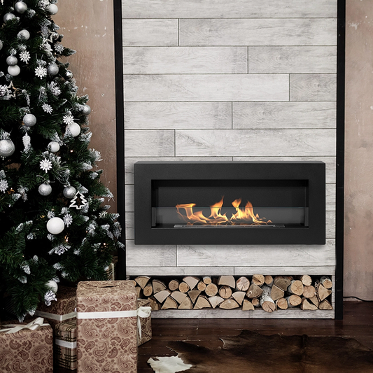 NOVAFLAME - WALL-MOUNTED BIO-FIREPLACE 900X400 WITH GLASS - BOX MATTE BLACK