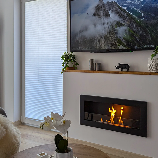 NOVAFLAME - SLIM WALL-MOUNTED BIO-FIREPLACE 900X400 WITH GLASS - BOX MATTE BLACK