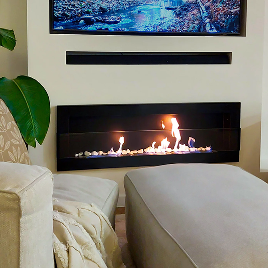 NOVAFLAME - WALL-MOUNTED BIO-FIREPLACE 1200X400 WITH GLASS - MATTE BLACK