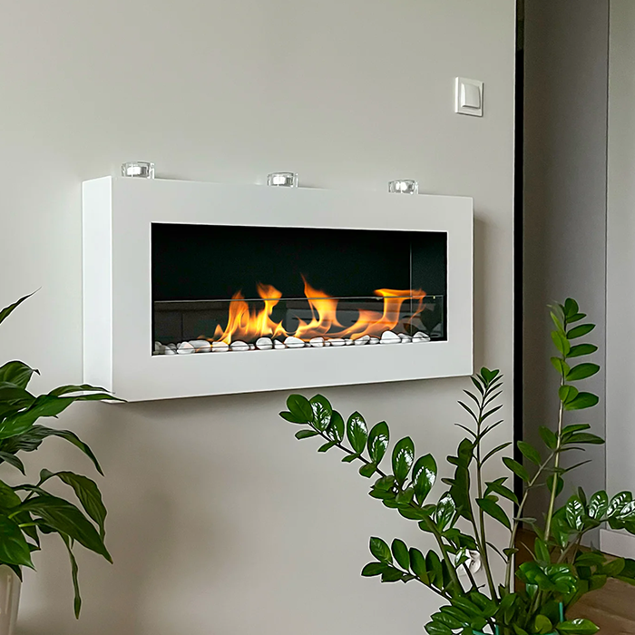 NOVAFLAME - WALL-MOUNT BIO-FIREPLACE 900X400 WITH GLASS - BOX GLOSS WHITE