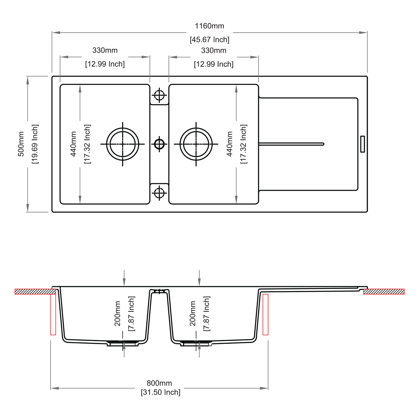 STERNHAGEN ENIGMA Granite Kitchen Sink Double Bowl with Drainer - Metallic Grey
