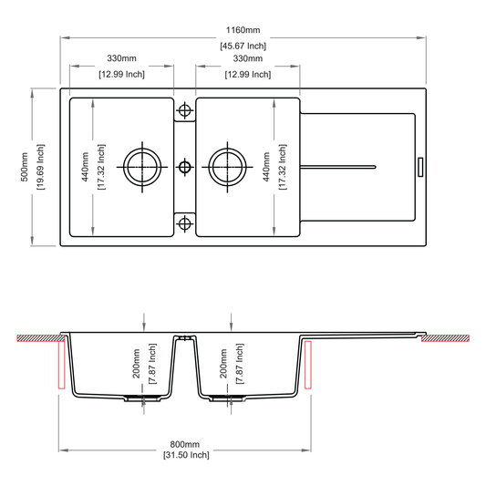 STERNHAGEN ENIGMA Granite Kitchen Sink Double Bowl with Drainer - Black
