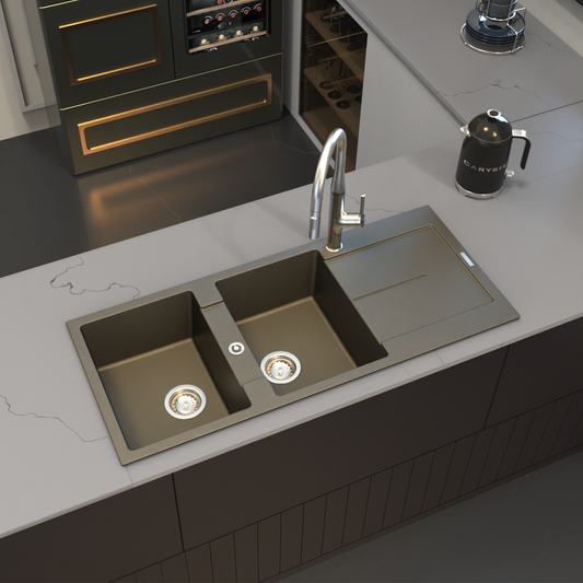 STERNHAGEN ENIGMA Granite Kitchen Sink Double Bowl with Drainer - Metallic Grey