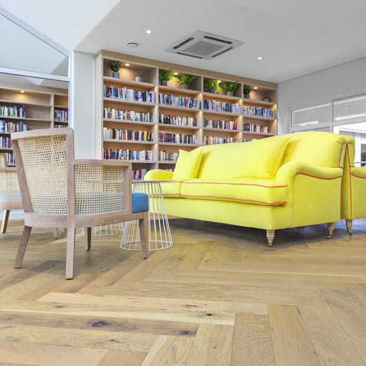 FINOak Atelier Unfinished Herringbone 125 × 600 mm engineered hardwood flooring room setting