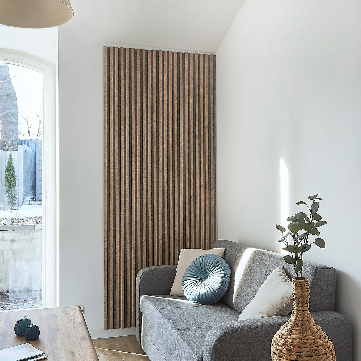 Marbet Design Woodline - 4 units x Sonoma Oak Lamella Panel on Grey Felt - 2700 x 300 mm