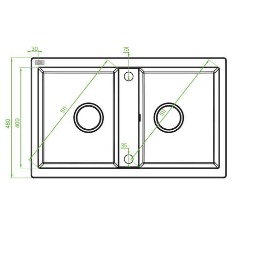 Laveo Barbados Granite Sink 2 Bowl - Monochrome Black