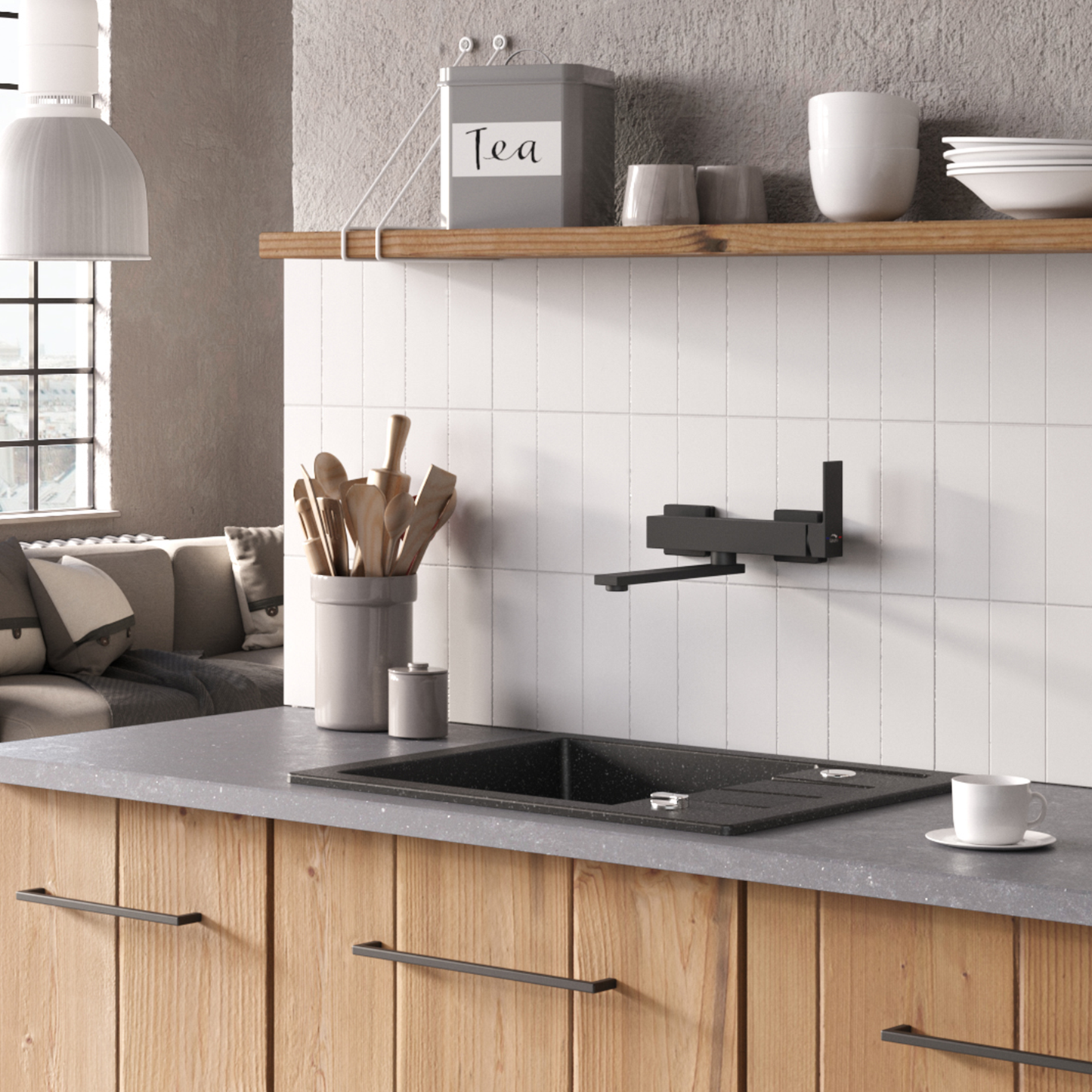 Laveo Barbados Granite Sink 1 Bowl with Half Drainer - Black