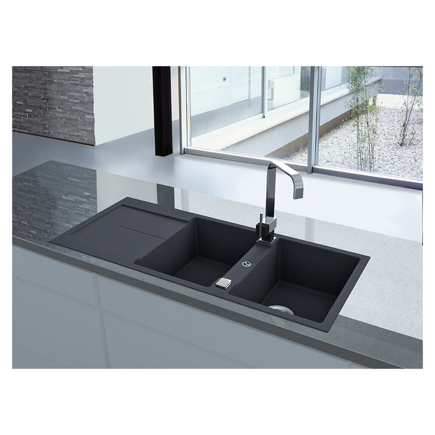 STERNHAGEN ENIGMA Granite Kitchen Sink Double Bowl with Drainer - Black