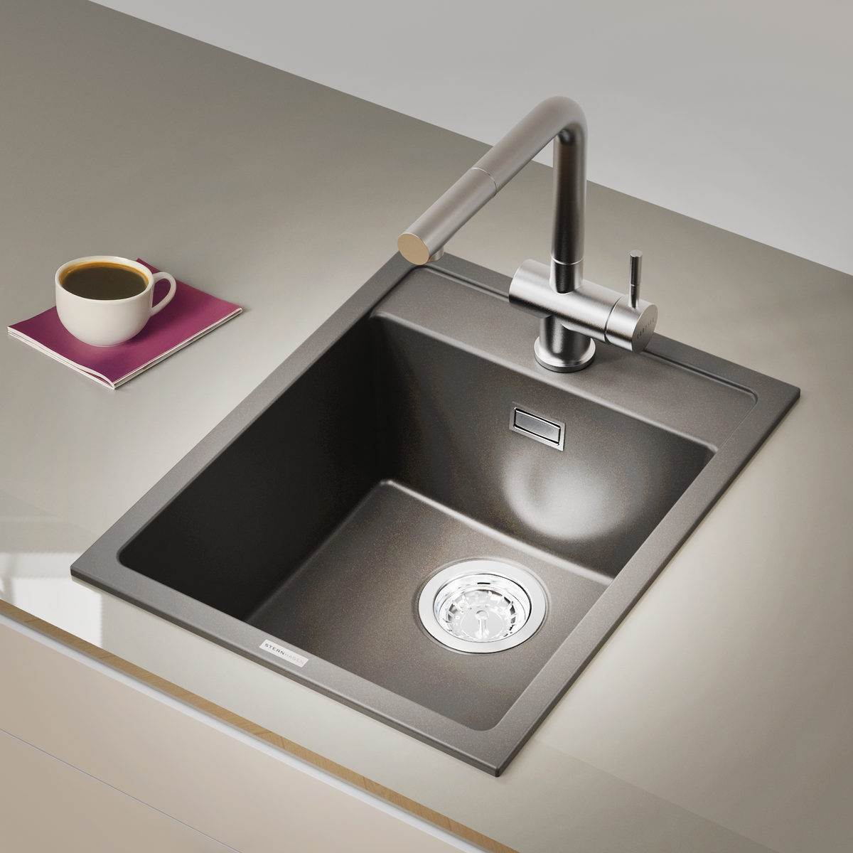 STERNHAGEN Waltz 400 Granite Composite Kitchen Sink Single Bowl 500 mm - Metallic gallery image 3