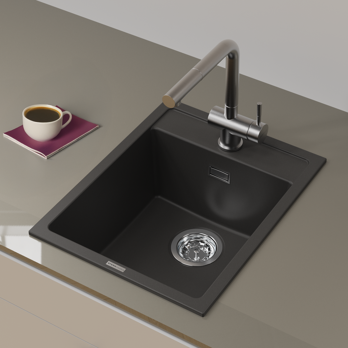 STERNHAGEN Waltz 400 Granite Composite Kitchen Sink Single Bowl 500 mm - Nera Black gallery image 3
