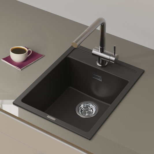 STERNHAGEN Waltz 400 Granite Composite Kitchen Sink Single Bowl 500 mm - Nera Black gallery image 3