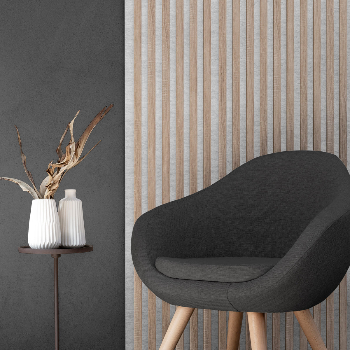 Marbet Design Woodline - Samona Oak Lamella Panel on Grey Felt - 2700 x 300 mm