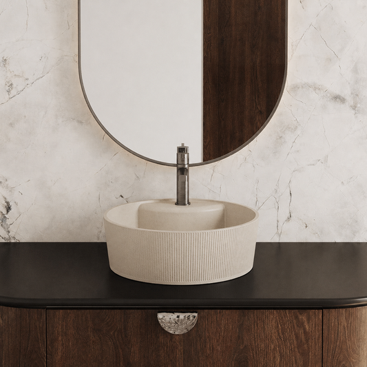 Laveo Cliff Grooved Granite Countertop Basin 360 mm - Beige – bathroom lifestyle view 1
