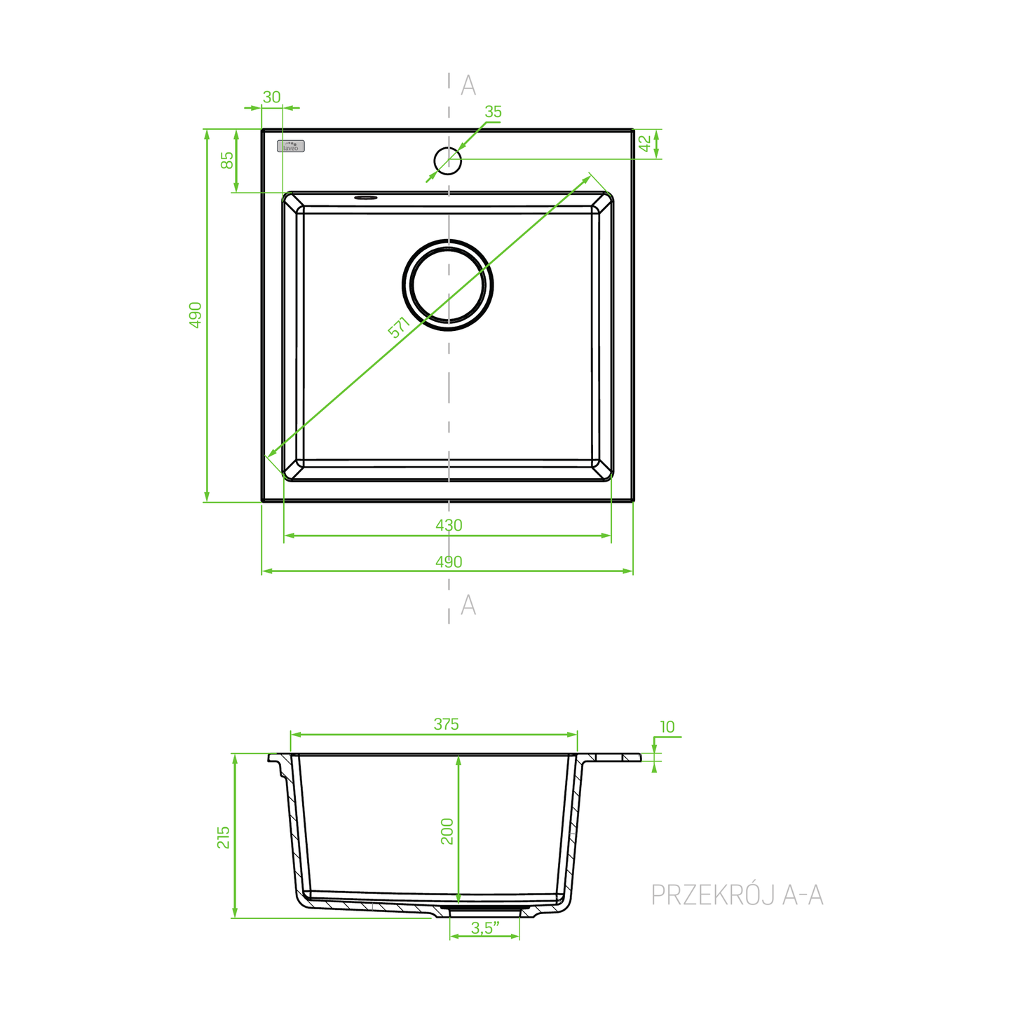 Laveo Alena SBA_J10T technical drawing
