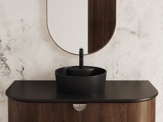 Laveo Cliff Grooved Granite Countertop Basin 360 mm - Black – bathroom lifestyle view 1