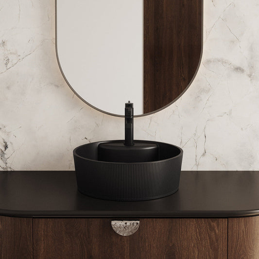 Laveo Cliff Grooved Granite Countertop Basin 360 mm - Black – bathroom lifestyle view 1