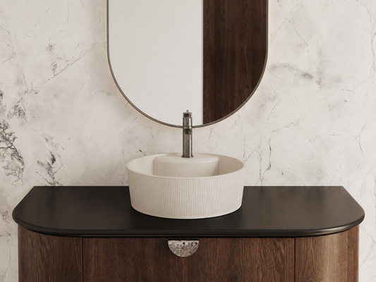 Laveo Cliff Jasmine countertop basin in a modern bathroom