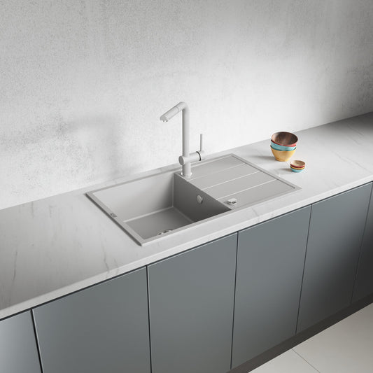 Laveo Wolin Granite Sink 1 Bowl with Drainer – Grey – SPW_511T
