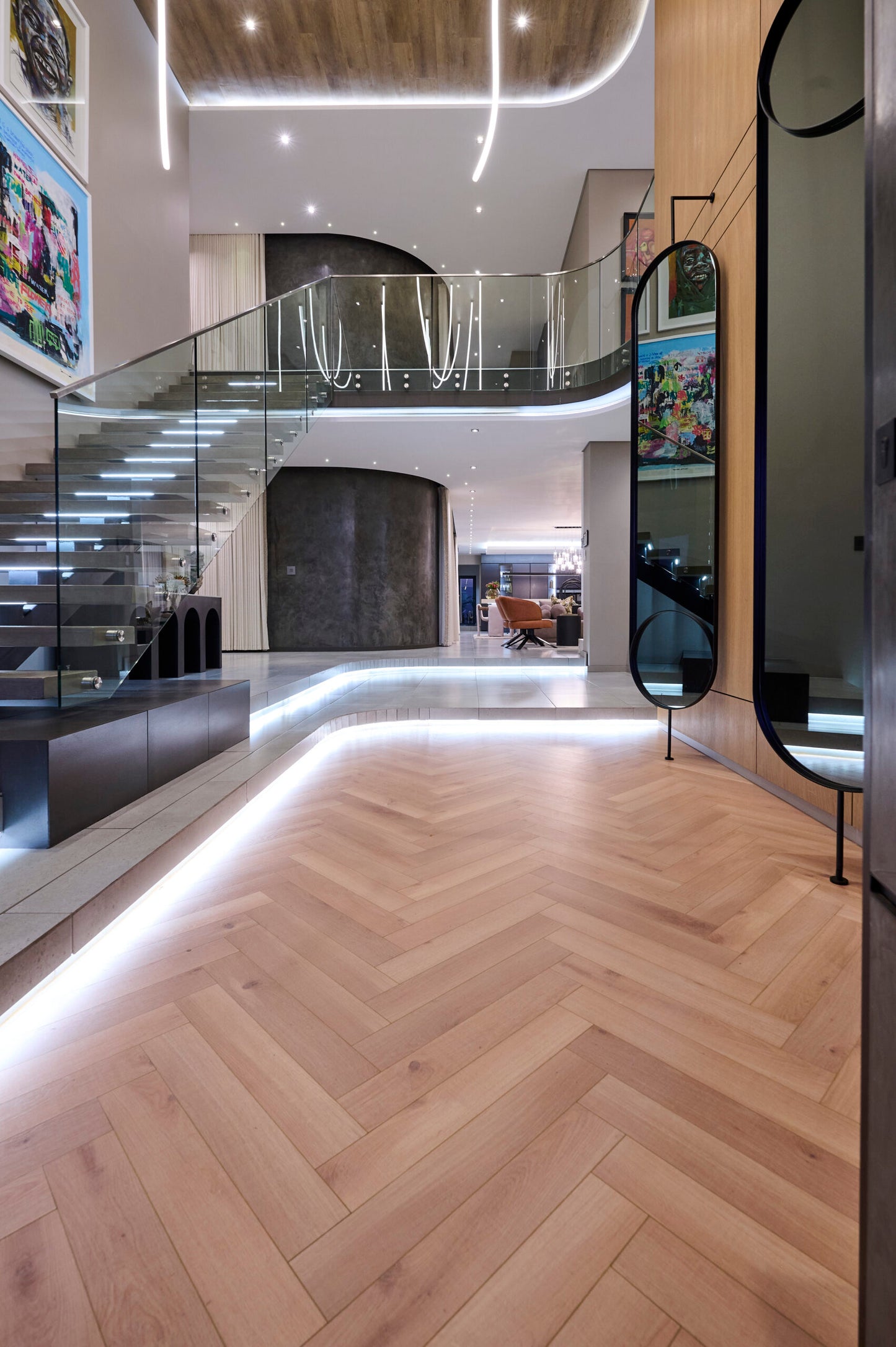 Authentic Herringbone Sun Bleached Oak laminate flooring room setting