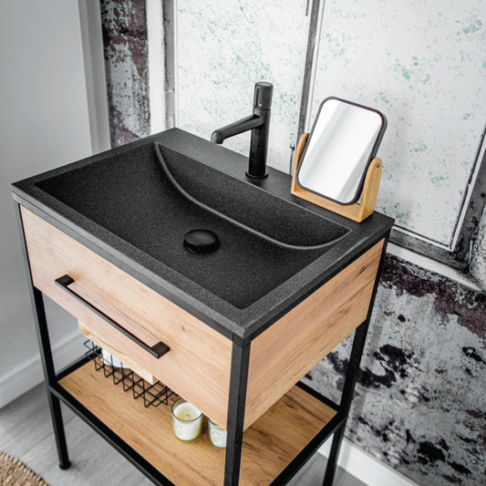 Laveo Albano Granite Recessed Washbasin 600 mm - Black