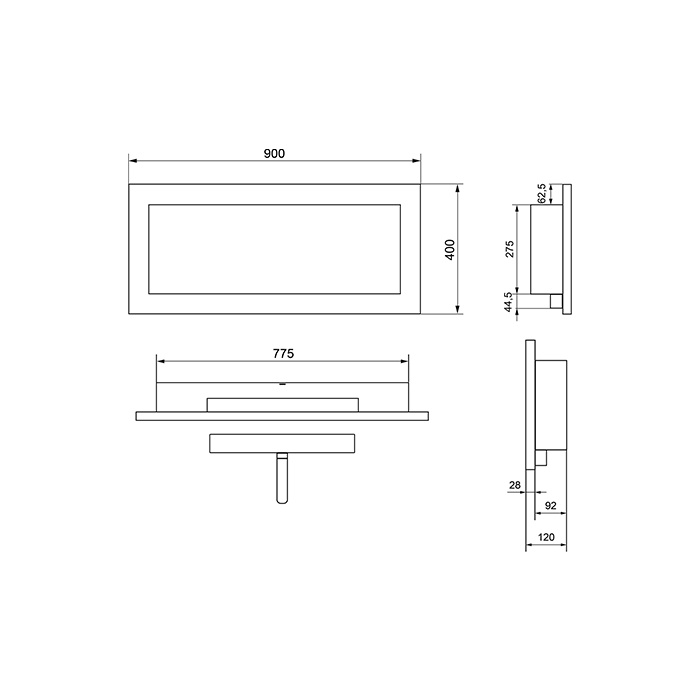 NOVAFLAME - WALL-MOUNTED BIO-FIREPLACE  900X400 - MATTE BLACK