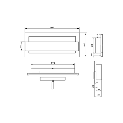 NOVAFLAME - WALL-MOUNTED BIO-FIREPLACE  900X400 WITH GLASS - MATTE BLACK