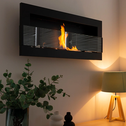 NOVAFLAME - WALL-MOUNTED BIO-FIREPLACE  900X400 WITH GLASS - MATTE BLACK
