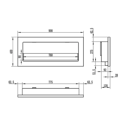 NOVAFLAME - SLIM WALL-MOUNTED BIO-FIREPLACE  900X400 WITH GLASS - BOX MATTE BLACK