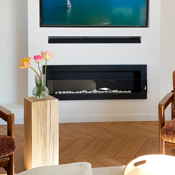 NOVAFLAME - WALL-MOUNTED BIO-FIREPLACE  1200X400 WITH GLASS - MATTE BLACK