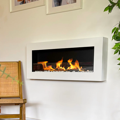 NOVAFLAME - WALL-MOUNT BIO-FIREPLACE  900X400 WITH GLASS - BOX GLOSS WHITE