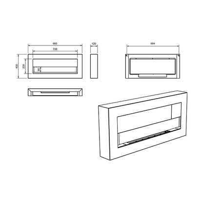 NOVAFLAME - WALL-MOUNT BIO-FIREPLACE  900X400 WITH GLASS - BOX GLOSS WHITE