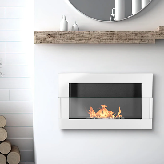 NOVAFLAME - WALL-MOUNTED BIO-FIREPLACE 650X400 WITH GLASS - WHITE GLOSS