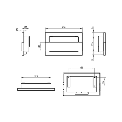 NOVAFLAME - WALL-MOUNTED BIO-FIREPLACE 650X400 WITH GLASS - WHITE GLOSS
