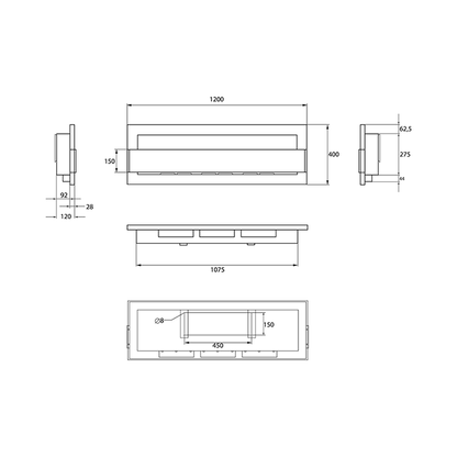 NOVAFLAME - WALL-MOUNT BIO-FIREPLACE  1200X400 WITH GLASS - GLOSS WHITE