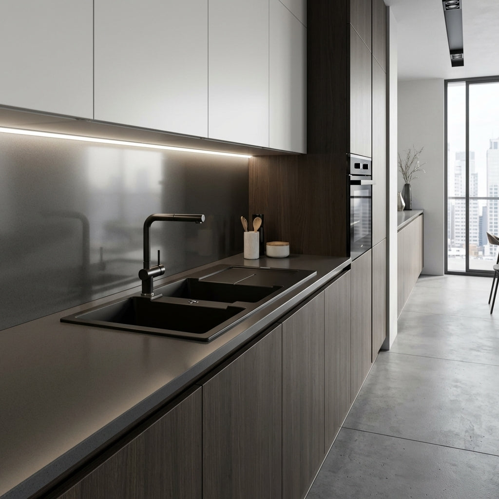 STERNHAGEN ENIGMA Granite Kitchen Sink Double Bowl with Drainer - Black