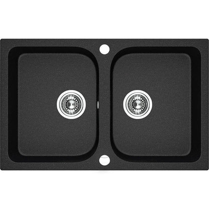 Laveo Celia Granite Sink 2 Bowl - Monochrome Black