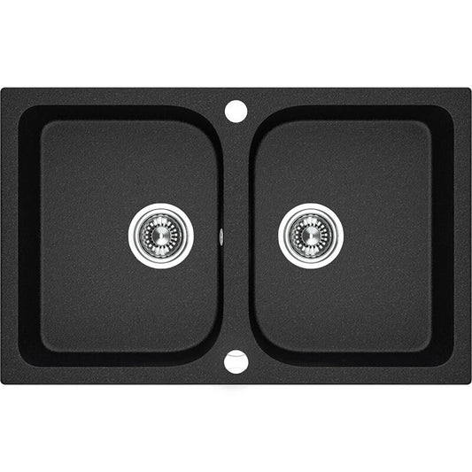 Laveo Celia Granite Sink 2 Bowl - Monochrome Black