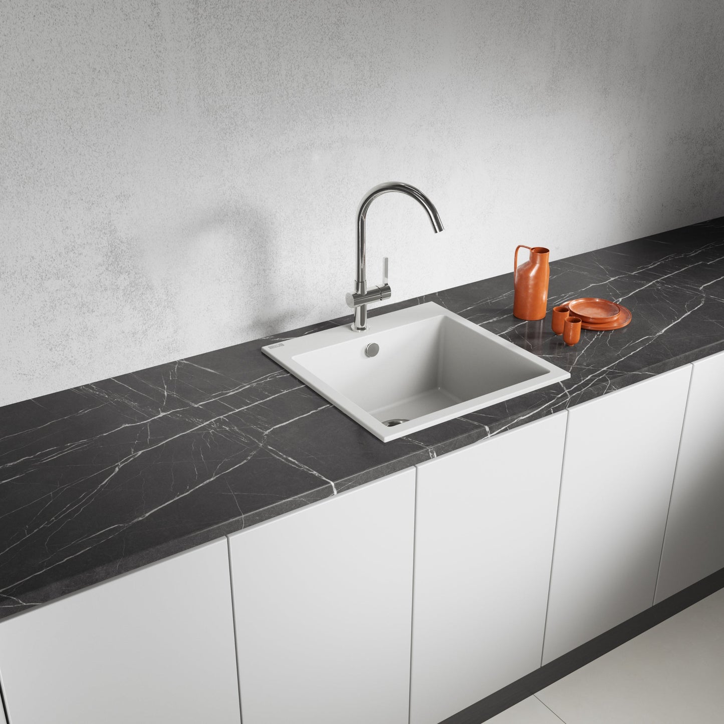 Laveo Alena Granite Sink 1 Bowl - White – product view 1