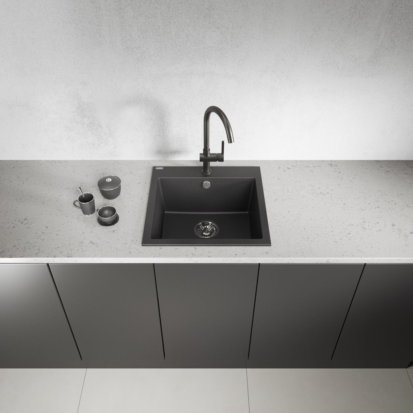 Laveo Alena Granite Sink 1 Bowl - Monochrome Black