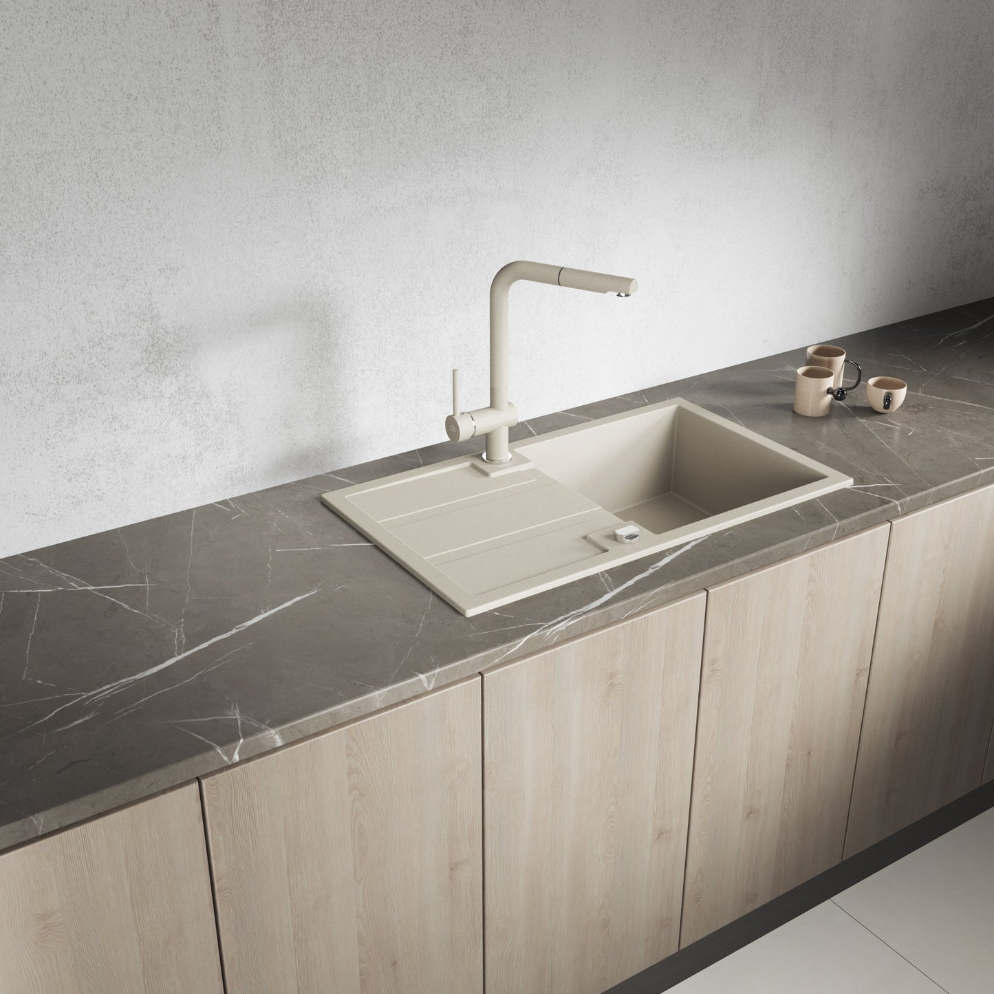 Laveo Barbados Granite Sink 1 Bowl with Drainer - Beach Sand – product view 1
