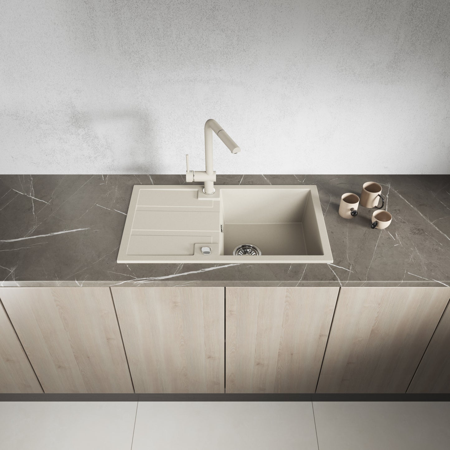 Laveo Barbados Granite Sink 1 Bowl with Drainer - Beach Sand