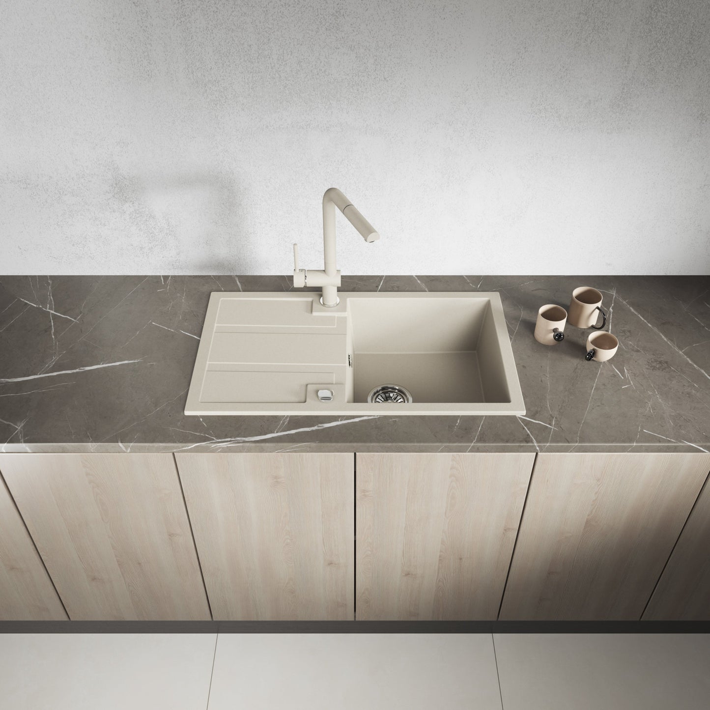 Laveo Barbados Granite Sink 1 Bowl with Drainer - Beach Sand – product view 2