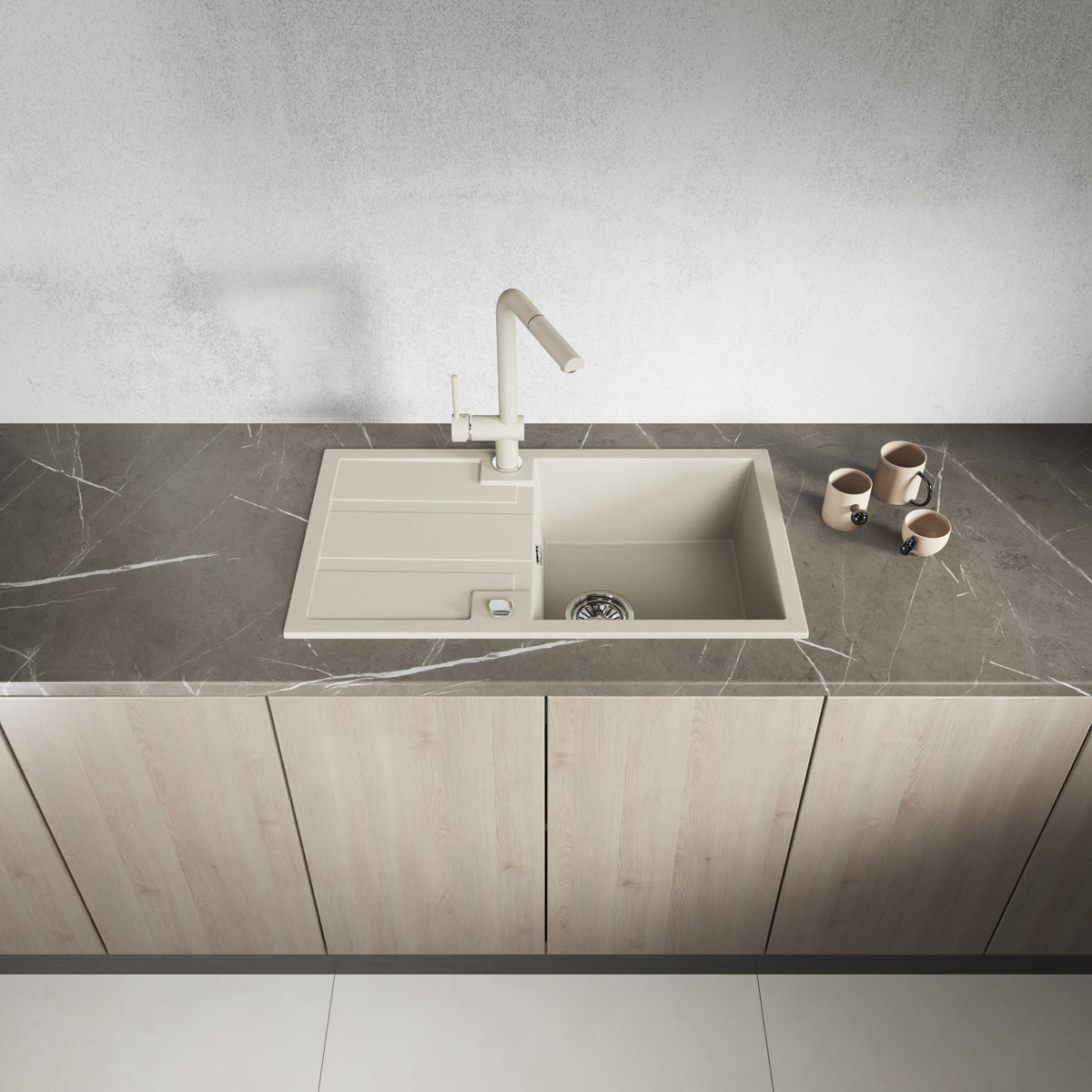 Laveo Barbados Granite Sink 1 Bowl with Drainer - Beach Sand – product view 2