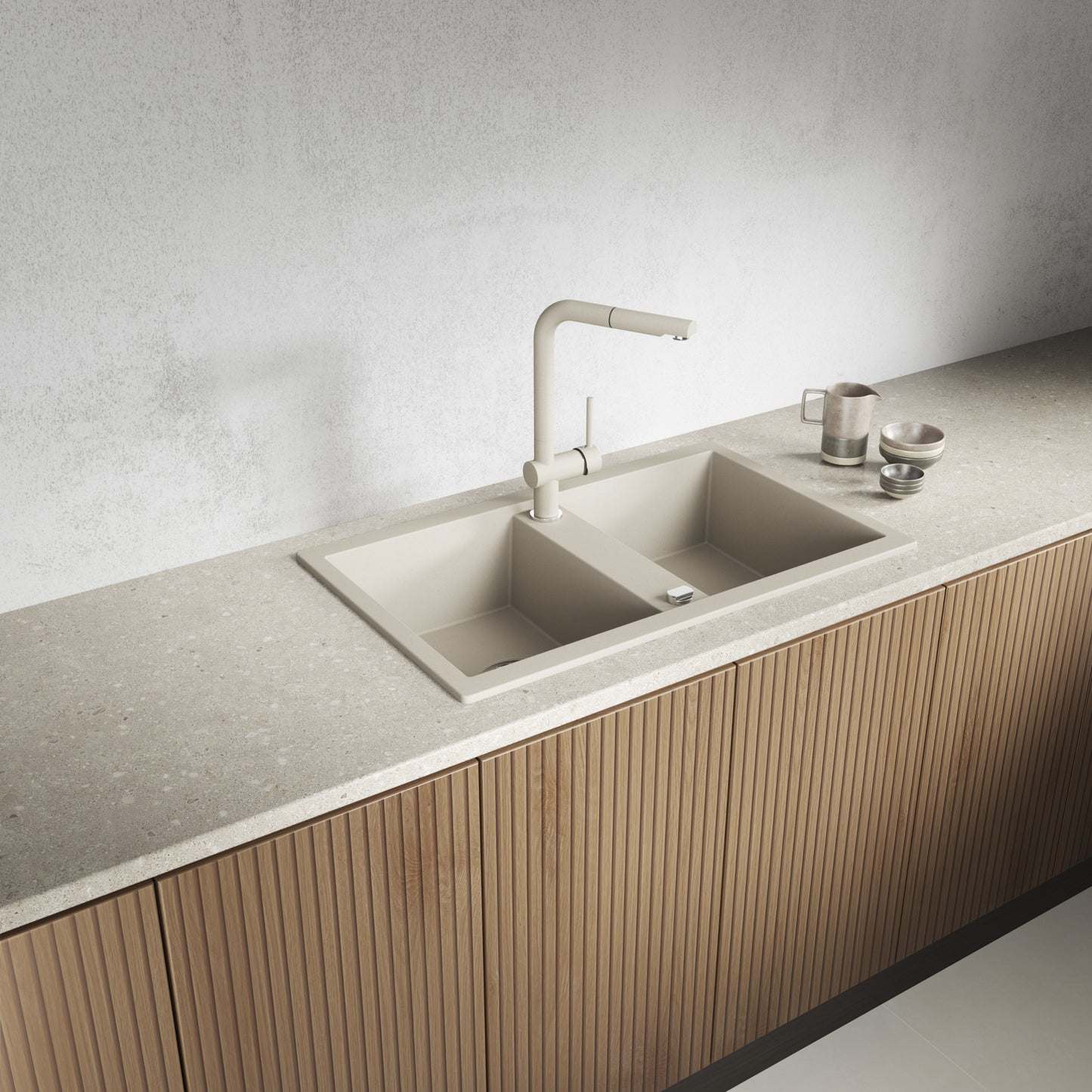 Laveo Barbados Granite Sink 2 Bowl - Beach Sand