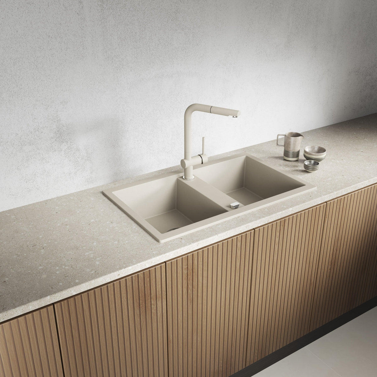Laveo Barbados Granite Sink 2 Bowl - Beach Sand – product view 1