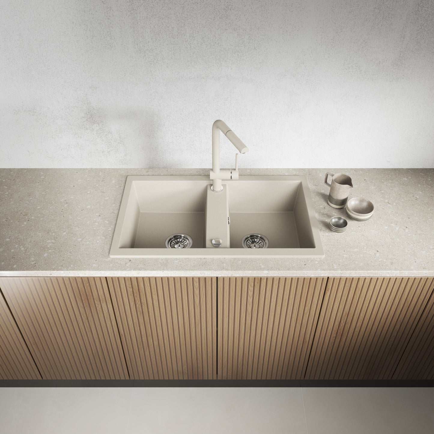 Laveo Barbados Granite Sink 2 Bowl - Beach Sand