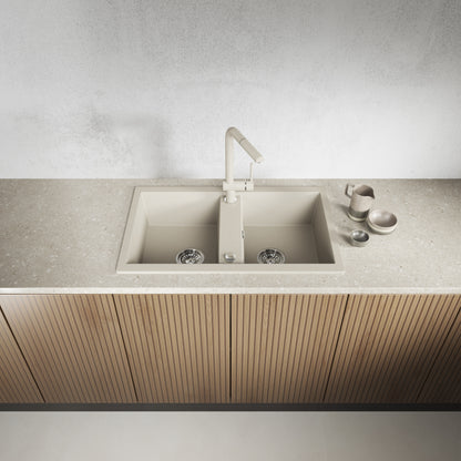 Laveo Barbados Granite Sink 2 Bowl - Beach Sand