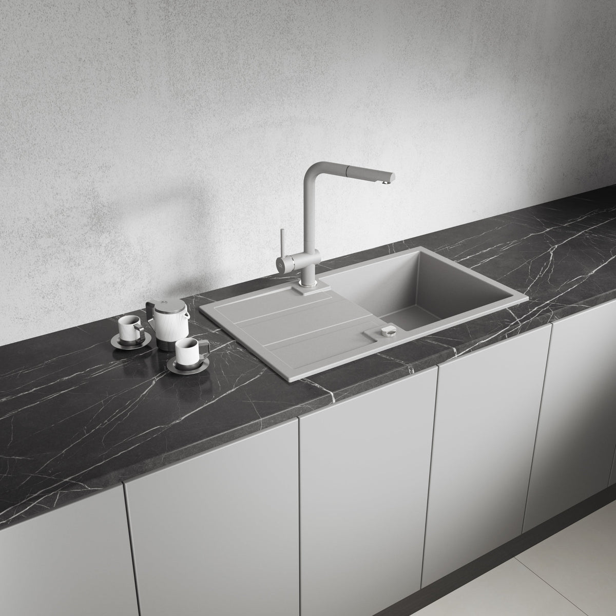 Laveo Barbados Granite Sink 1 Bowl with Drainer - Grey – product view 1