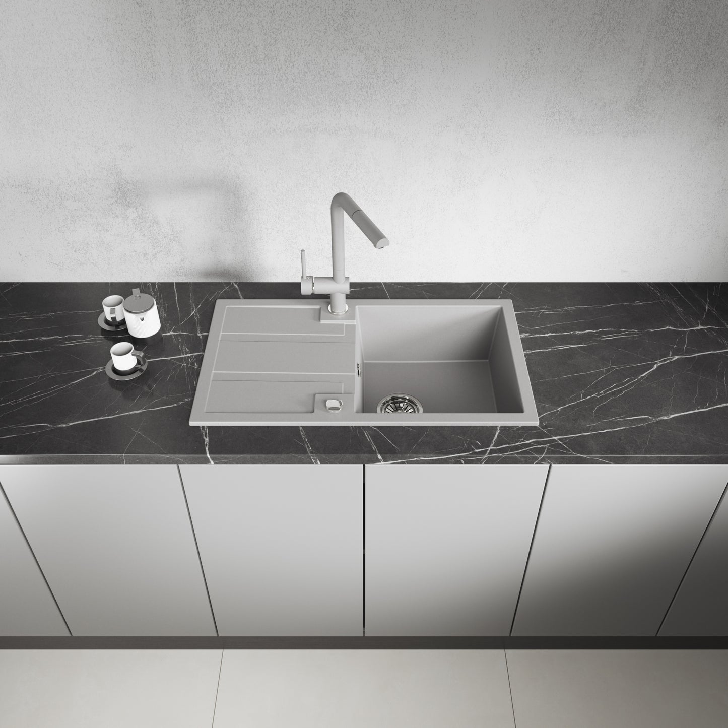 Laveo Barbados Granite Sink 1 Bowl with Drainer - Grey