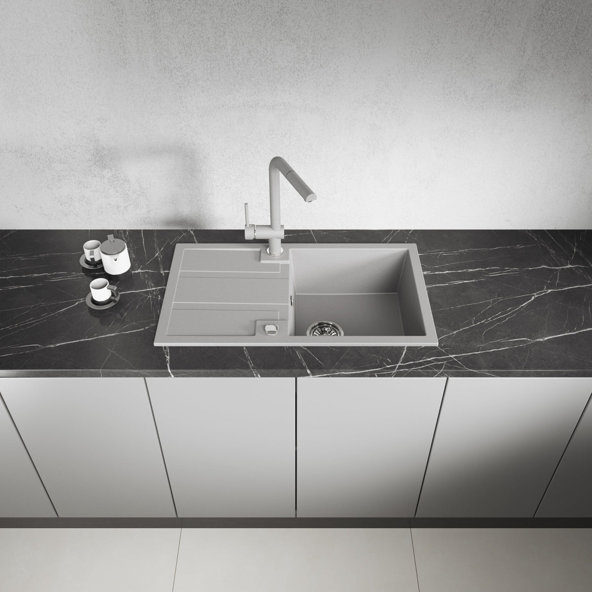 Laveo Barbados Granite Sink 1 Bowl with Drainer - Grey – product view 2